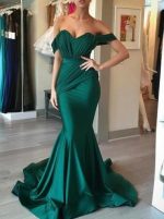 Off Shoulder Emerald Green Mermaid Long Evening Prom Dresses, 17703 - Image 3
