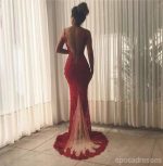 Sexy Backless Maroon Lace Side Slit Deep V Neckline Mermaid Long Evening Prom Dresses, 17531 - Image 2