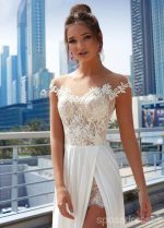 Off Shoulder See Through Cheap Wedding Dresses Online, Side Slit A-line Bridal Dresses, WD444 - Image 2