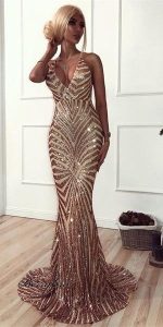 Sequin Mermaid Rose Gold Lace Long Evening Prom Dresses, Sparkly Party Prom Dresses, 18611 - Image 4