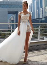 Off Shoulder See Through Cheap Wedding Dresses Online, Side Slit A-line Bridal Dresses, WD444 - Image 3