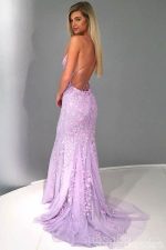 Sexy Backless Blue Lace Mermaid Scoop Long Evening Prom Dresses, Cheap Sweet 16 Dresses, 18380 - Image 3