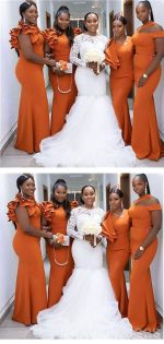 Burnt Orange Mermaid Long Cheap Bridesmaid Dresses Online, WG611 - Image 5