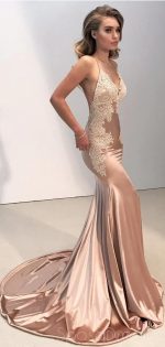 Sexy Backless V Neck Lace Mermaid Long Evening Prom Dresses, 17520 - Image 6