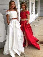 Sexy Two Pieces Applique Off Shoulder High Low Custom Evening Prom Dresses, 17448 - Image 2