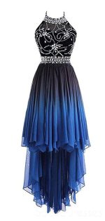 Halter Beaded High Low Chiffon Ombre Cheap Long Evening Prom Dresses, Sweet16 Dresses, 18406 - Image 5