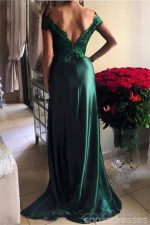 Off Shoulder Emerald Green Side Slit Lace Evening Prom Dresses,  Long Prom Dresses, 17064 - Image 2