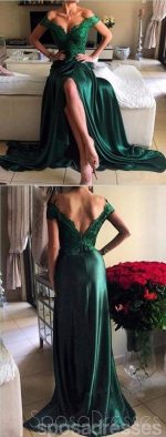 Off Shoulder Emerald Green Side Slit Lace Evening Prom Dresses,  Long Prom Dresses, 17064 - Image 3