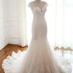 2018 Sexy See Through Cap Sleeve Lace Mermaid Wedding Bridal Dresses, Affordable Custom Made Wedding Bridal Dresses, WD268