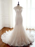 2018 Sexy See Through Cap Sleeve Lace Mermaid Wedding Bridal Dresses, Affordable Custom Made Wedding Bridal Dresses, WD268 - Image 8