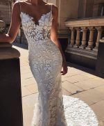 See Through Spaghetti Straps Lace Mermaid Cheap Wedding Dresses Online, Cheap Lace Bridal Dresses, WD470 - Image 2