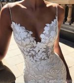 See Through Spaghetti Straps Lace Mermaid Cheap Wedding Dresses Online, Cheap Lace Bridal Dresses, WD470 - Image 3