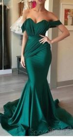 Off Shoulder Emerald Green Mermaid Long Evening Prom Dresses, 17703 - Image 6
