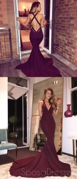 Sexy Mermaid Maroon Backless Evening Prom Dresses, Long Deep V Neckline Party Prom Dress, 17118 - Image 2