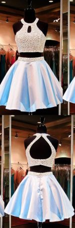 Two Pieces Beaded Sexy Open Back homecoming prom dresses, CM0015 - Image 3