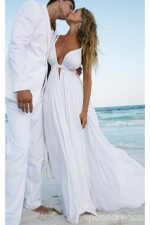 Unique Sexy Simple Casual Cheap White Beach Wedding Dresses, WD309 - Image 2