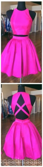 Sexy Open Back Hot Pink Two Piece Simple Cheap Homecoming Dresses 2018, CM490 - Image 3