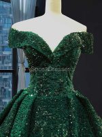Off Shoulder Emerald Green Sequin Long Evening Prom Dresses, Evening Party Prom Dresses, 12234 - Image 4