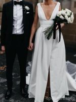 Simple V-Neck A-line Side Slit Cheap Wedding Dresses Online, Cheap Unique Bridal Dresses, WD605 - Image 4