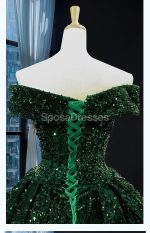 Off Shoulder Emerald Green Sequin Long Evening Prom Dresses, Evening Party Prom Dresses, 12234 - Image 3