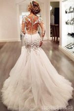 Long Sleeve Lace Mermaid Wedding Dresses,  See Through Long Custom Wedding Gowns,17101 - Image 4