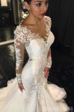 Long Sleeve Lace Mermaid Wedding Dresses,  See Through Long Custom Wedding Gowns,17101 - Image 2