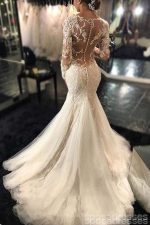 Long Sleeve Lace Mermaid Wedding Dresses,  See Through Long Custom Wedding Gowns,17101 - Image 3