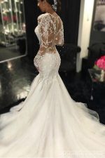 Long Sleeve Lace Mermaid Wedding Dresses,  See Through Long Custom Wedding Gowns,17101 - Image 5