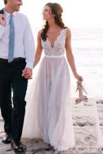 Deep V Neckline Lace Beach Wedding Dresses,  Sexy Long Custom Wedding Gowns, 17104 - Image 4