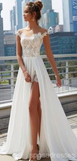 Off Shoulder See Through Cheap Wedding Dresses Online, Side Slit A-line Bridal Dresses, WD444 - Image 7