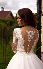 See Through Long Sleeve Lace A-line Custom  Wedding Bridal Dresses, WD284 - Image 2