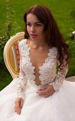 See Through Long Sleeve Lace A-line Custom  Wedding Bridal Dresses, WD284 - Image 4