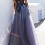 Sexy See Through Blue Lace Long Sleeve Open Back Custom Long Evening Prom Dresses, 17482