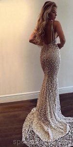 Sexy Backless Lace Beaded Mermaid Long Evening Prom Dresses, Cheap Custom Sweet 16 Dresses, 18566 - Image 2