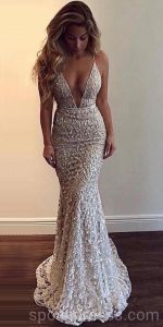 Sexy Backless Lace Beaded Mermaid Long Evening Prom Dresses, Cheap Custom Sweet 16 Dresses, 18566 - Image 3