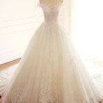 Cap Sleeve Scoop A-line Long Custom Cheap Wedding Bridal Dresses, WD297