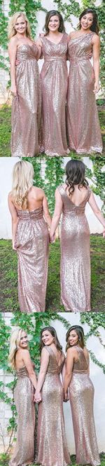 Mismatched Rose Gold Sequin Cheap Long Bridesmaid Dresses Online, WG551 - Image 4