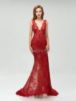 Sexy Backless Maroon Lace Side Slit Deep V Neckline Mermaid Long Evening Prom Dresses, 17531 - Image 7