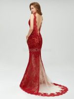Sexy Backless Maroon Lace Side Slit Deep V Neckline Mermaid Long Evening Prom Dresses, 17531 - Image 10