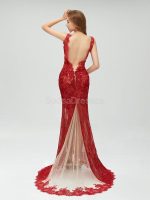 Sexy Backless Maroon Lace Side Slit Deep V Neckline Mermaid Long Evening Prom Dresses, 17531 - Image 11