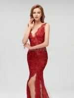 Sexy Backless Maroon Lace Side Slit Deep V Neckline Mermaid Long Evening Prom Dresses, 17531 - Image 12