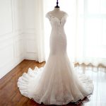 2018 Sexy See Through Cap Sleeve Lace Mermaid Wedding Bridal Dresses, Affordable Custom Made Wedding Bridal Dresses, WD268 - Image 2