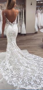 See Through Spaghetti Straps Lace Mermaid Cheap Wedding Dresses Online, Cheap Lace Bridal Dresses, WD470 - Image 6