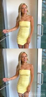 Simple Yellow Sheath Mini Short Prom Homecoming Dresses Tight,Party Dress,CM1007 - Image 4