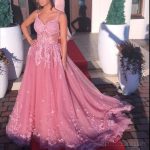 See Through Dusty Pink Lace A-line Long Evening Prom Dresses, Cheap Sweet 16 Dresses, 18354 - Image 4