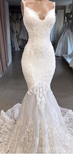 Spaghetti Straps Lace Mermaid Cheap Wedding Dresses, Mermaid Wedding Gown, WD700 - Image 5