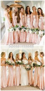 Rose Gold Sequin Mermaid Custom Long Bridesmaid Dresses, WG227 - Image 6