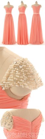 Beautiful Beading Cap Sleeve Sweet Heart Chiffon Long Bridesmaid Dresses, WG14 - Image 4