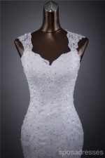 Cap Sleeve Lace Mermaid Wedding Bridal Dresses, Custom Made Wedding Dresses, Affordable Wedding Bridal Gowns, WD248 - Image 2