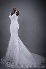 Cap Sleeve Lace Mermaid Wedding Bridal Dresses, Custom Made Wedding Dresses, Affordable Wedding Bridal Gowns, WD248 - Image 3